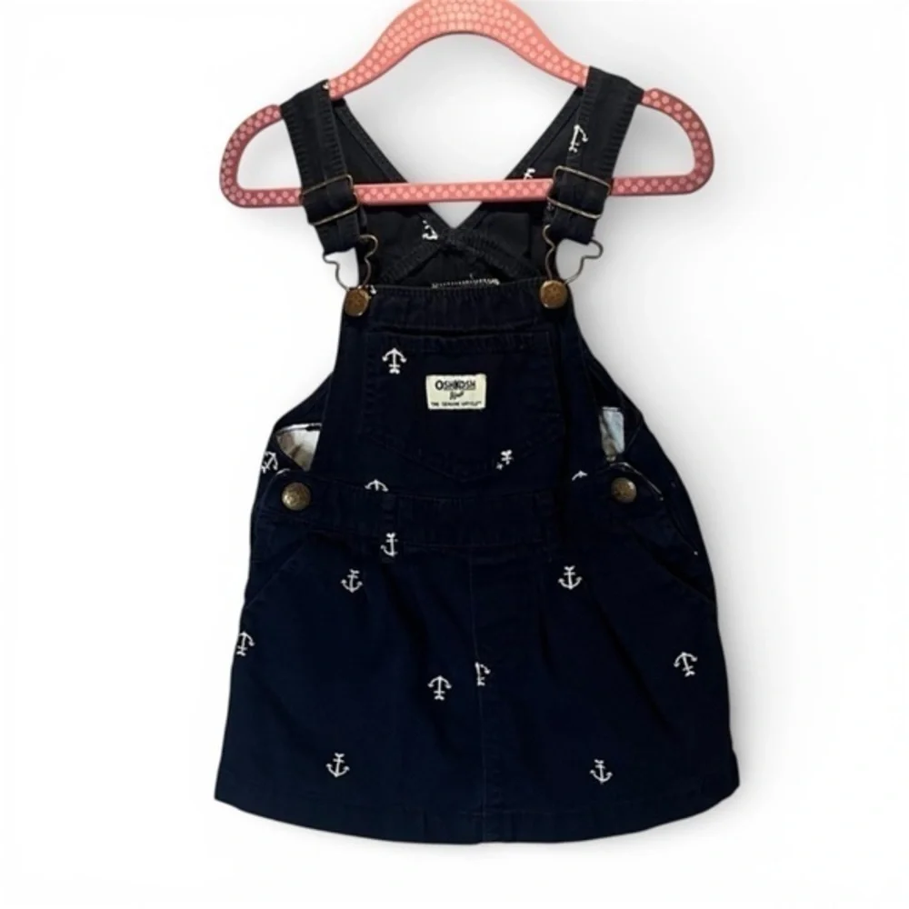 Oshkosh B’Gosh Baby Girl’s Navy Blue Anchor Overall Dress Jumper Size 2T